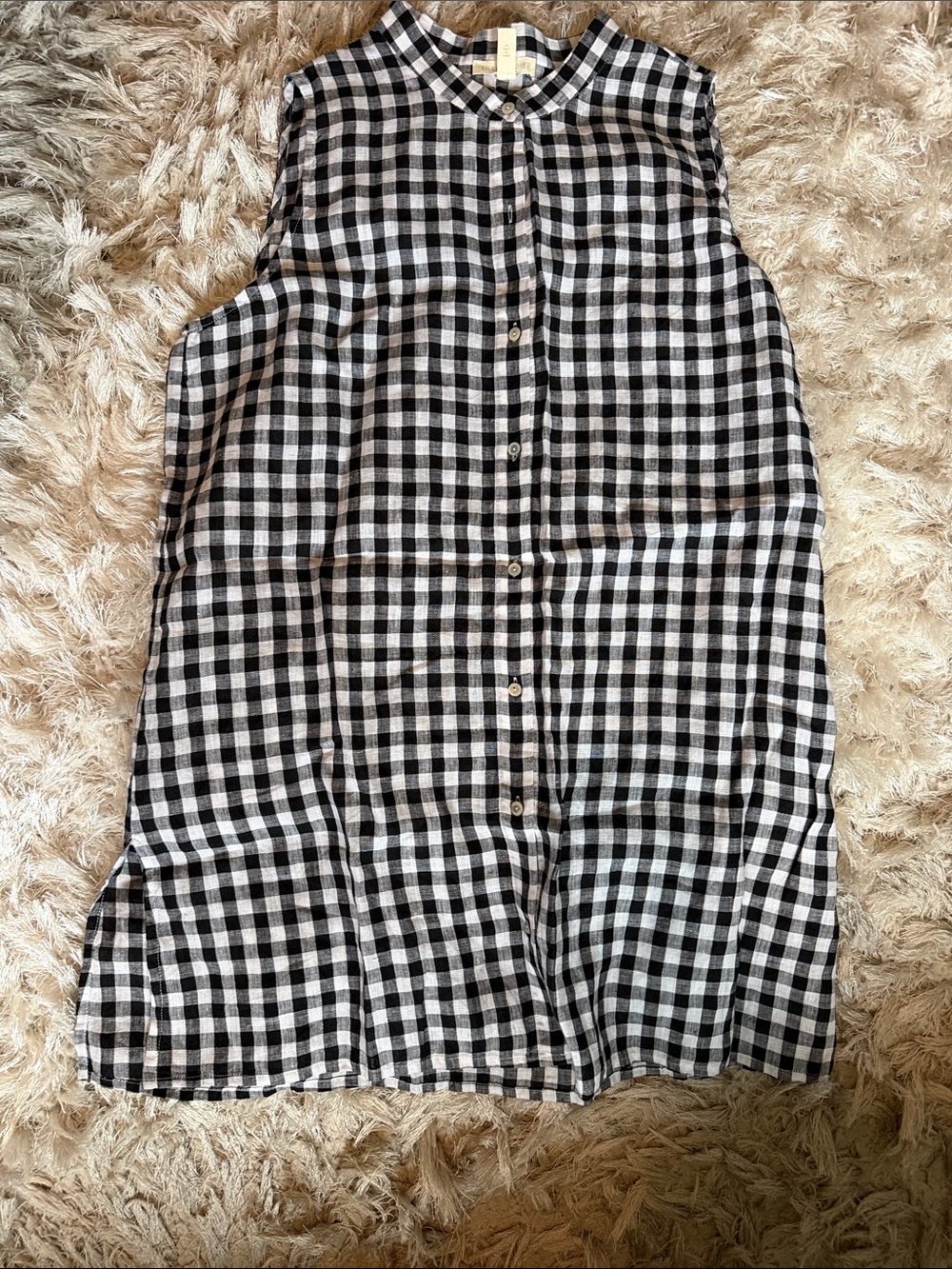 Eileen Fisher Black and White Gingham Sleeveless Tunic